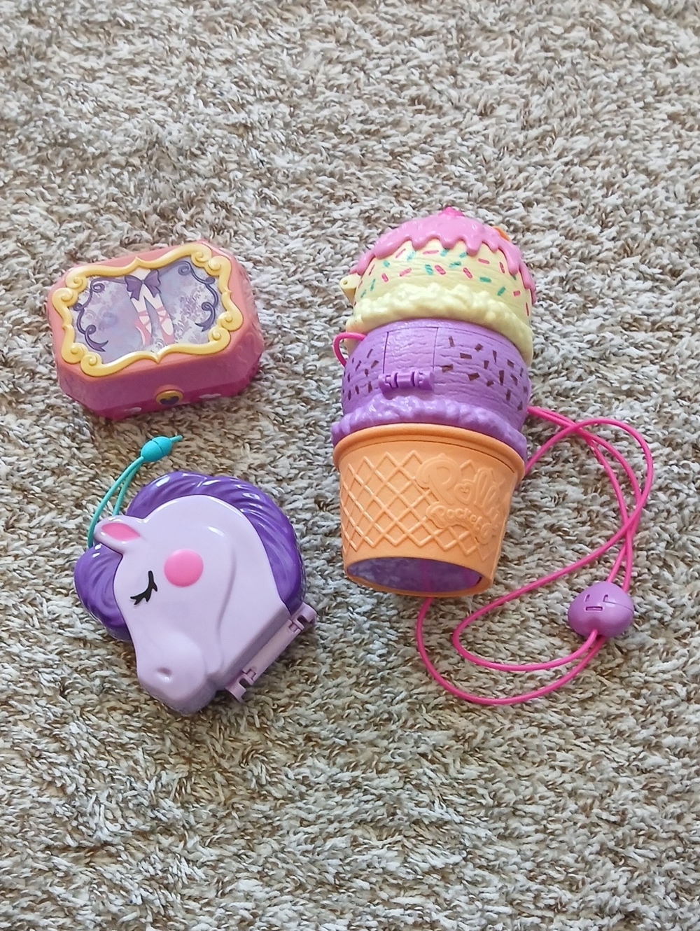 Polly Pocket Lot, Dance, Ice Cream Stack & Unicorn Compact Toy Plus Accessories